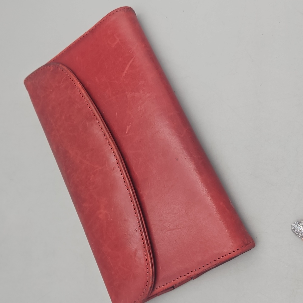 Vintage Coach Wallet Distressed Red Leather Checkbook Holder
